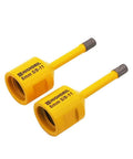 Two yellow Highdril diamond core drill bits, 6mm (1/4 in), 5/8-11 thread for dry drilling.