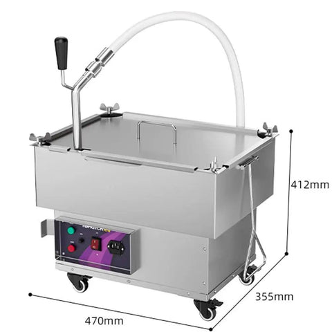 Heavy Duty Mobile Commercial Fryer Oil Filter Cart Serving Up Smooth Sailing Grease Cleanup With A 55 Liter Tank And Double Layer Screen For Busy Kitchens with hose and controls.