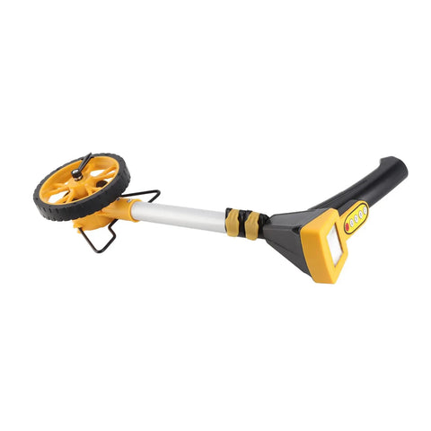 Fabater Foldable Digital Distance Measuring Wheel 6.3" AntiSlip Road Measuring Tool for Builders, Land Surveyors, Accurate 0-99999.9M with Large LCD Screen, yellow wheel design.