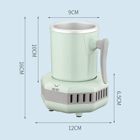 Smart Desktop Beverage Chiller With Rapid Freeze And Instant Heat Mode Made From Food Grade Aluminum, mint green design, 16cm height.