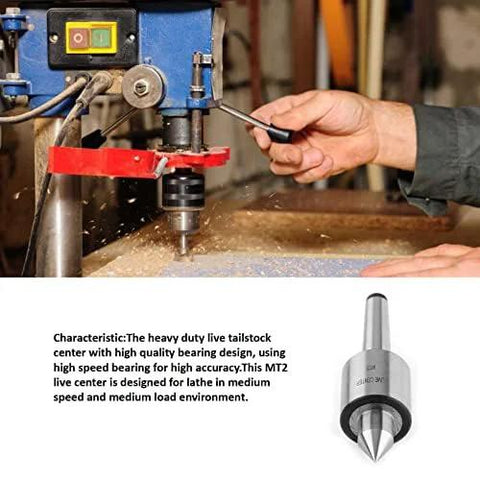 Front view of MT2 live center in lathe operation; steel body, 60° point