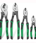 Four-piece cable cutter and crimping pliers set for electrical wire stripping with chrome vanadium steel and ergonomic handles.