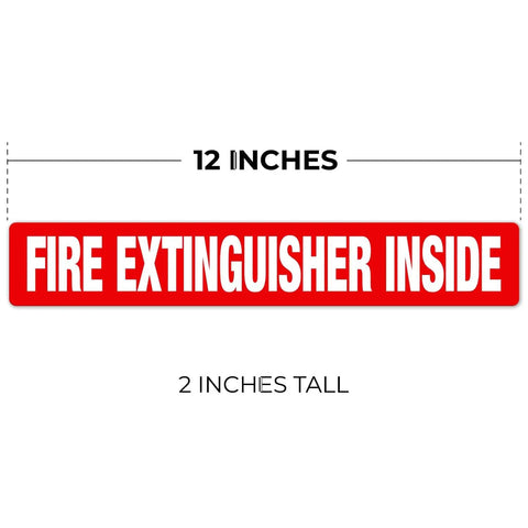 Fire Extinguisher Inside Sign 4 Pack 12x2 Inches Self Adhesive Vinyl Floor Decals Laminated visible in red with dimensions.