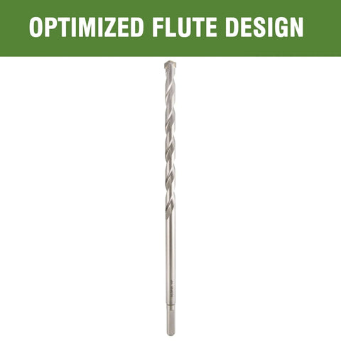 Masonry drill bit, 1/2 in diameter x 12 in long, carbide-tipped for concrete/brick/stone, 3-flat shank