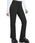 Waterproof Softshell Winter Ski Pants For Women, Fleece Lined Insulated Snow Pants For Snowboarding And Hiking, Windproof And Pockets, Durable Black XS