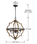 4 Light Farmhouse Chandelier For Dining Room Rustic Black Globe Orb Drum Pendant With Wood Grain Metal Frame Sloped Ceiling Compatible Adjustable Height Up To 60 Inches E12 Bulb Compatible LED Ready.