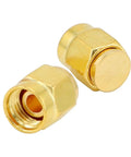 Gold-plated RF connector dust cap from 12 Pack SMA Plug Dust Cap For SMA Female Jack Gold Plated RF Coaxial Connector Protective Cap Guard For Your Coaxial Gear Up To 18 GHz Low Reflection And Top Notch Shielding Accessories, shown in gold metallic finish.