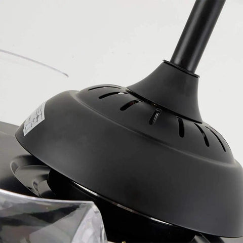 Close-up of motor base on Crystal Ceiling Fan Lights With Remote Retractable Blades 42-Inch Black Chandelier Ceiling Fan