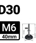 No Sweat Universal Adjustable Leveling Feet 12 Pack Swivel Base M5 M6 Screw Thread showing dimensions D30x40mm M6 threads.