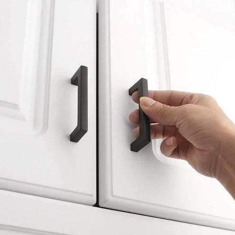 Heavy Duty Three Inch Matte Black Cabinet Pulls Square Bar Drawer Handles Solid Metal Cupboard Knobs Ten Pack Kitchen Refresh That Truly Hits Different With Zero Fuss Installation on white cabinets being used.