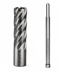 Annular cutter and Weldon shank drill bit, front view, 3/4 in diameter, HSS, for magnetic drill press, Amazon