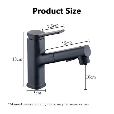 Game Changing Black Stainless Steel Bathroom Faucet With Pull Down Sprayer And Single Handle Product Size Measurements