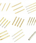 Pro Grade Test Probe Pogo Pin Receptacle Kit For PCB Conductive Testing, 100-Piece Set with gold plated brass tubes and BeCu plungers.