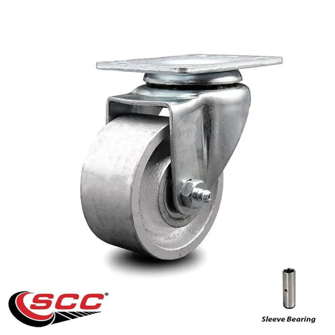 Replacement Swivel Caster, 3 Inch Silver Semi Steel Cast Iron Wheel, 300 Lb Capacity Per Caster, shown with sleeve bearing.