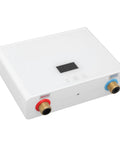 Compact Tankless Electric Water Heater With Remote Control For Instant Straight Up Hot Water At 3000 Watts No Preheating Needed, front view.