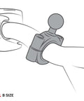 Illustration of Torque Handlebar Mount Base With One Inch Ball For Three Quarters To One Inch Bars showing clamp on rail.