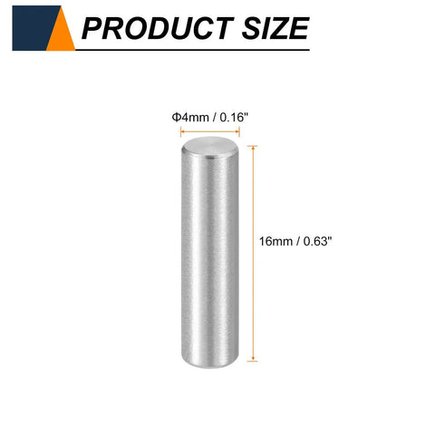 Built Tough 15 Pack M4 4mm X 16mm Cylindrical Dowel Pins Crafted From 304 Stainless Steel displayed with size dimensions.