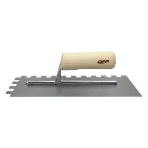 Half Inch Square Notch Carbon Steel Trowel With Wooden Handle For Thinset And Mortar Eleven Inch By Four And A Half Inch Blade
