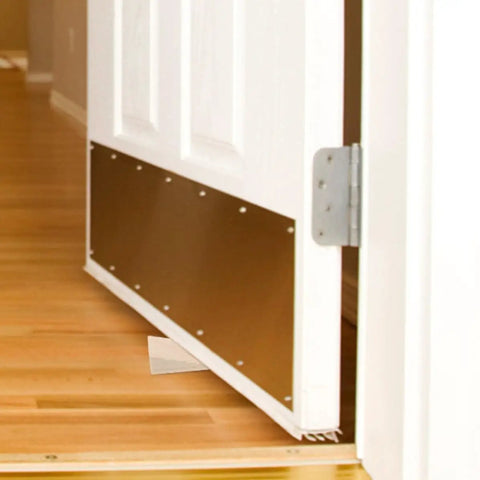 Two Pack Wooden Door Stop Wedge Shape Keeps Doors Open And Prevents Slamming Sturdy Beige Non Slip Door Stopper in use