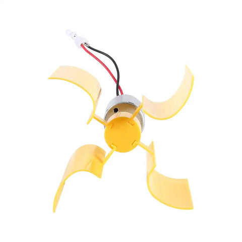 DIY Wind Turbine Generator Kit With 360 Degree Rotatable Blades And DC Motor for science education, yellow blades close-up
