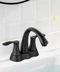 Solid Brass 4 Inch Centerset Bathroom Faucet With Two Handles And Drain Assembly Lead Free And ADA Compliant Bronze Gold Finish