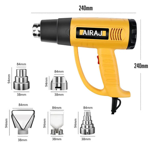 Beast 2000W Heat Gun For Resin And Crafts With Dual 110 And 220 Volt Input, Quick Heat Up To 1202 Degrees Fahrenheit, shown with 5 nozzles