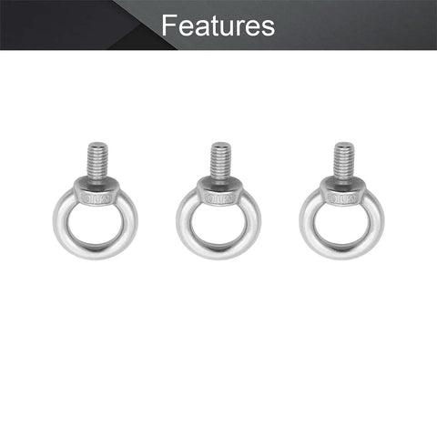 Beefy Heavy Duty Screw Bolt Lifting Eye Bolt Kit M10 Stainless Steel 304 Ring Eye Bolts For Hanging 4 Pack Weatherproof Rust Resistant Outdoor Rigging, three bolts