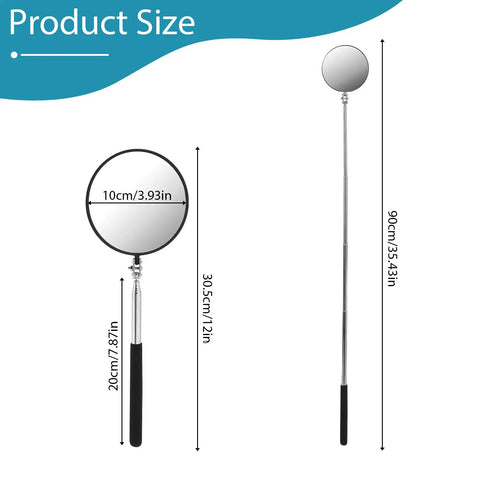 Telescoping Circular Inspection Mirror With Flexible Shaft 360 Degree Rotation Round Mirror Extended Handle 4 Inch Diameter