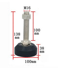 Rock Solid Adjustable Leveling Feet 8 Pack Threaded M12 M16 M18 Rotating Bases, 100mm rubber base, M16 thread height 138mm.