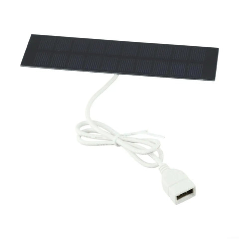 Monocrystalline 2W 5V Solar Panel Charger With USB Output, black panel with white cable, compact design, for outdoor use