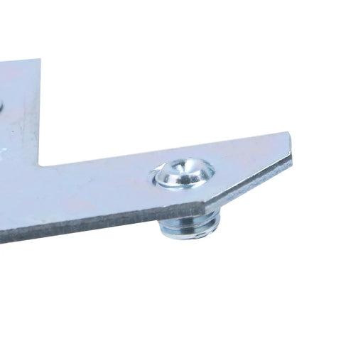 Close-up of Rock Solid L Shaped Corner Brace Bracket 35x13mm showing steel material and mounting screw for solid support.