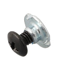Close-up of a black buckle screw for quad and inline skates, visible threading and metal build, part of Replacement Screws For Roller Skates 50 Pack Black Buckle Screws For Quad And Inline Skate Hardware Repair And Maintenance 8mm Metal Fixing Screws For Durable Secure Fastening And Quick Easy Fixes.