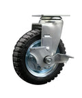 Rock Solid Pneumatic Swivel Caster With 6 Inch Black Wheel And Top Locking Brake 250 Lb Capacity showing close-up of wheel and mount.