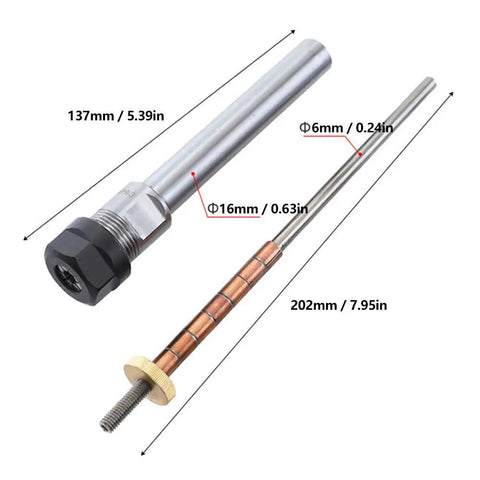 Adjustable Pen Mandrel For Woodturning MT1 6mm Diameter Steel Lathe Tool with dimensions and straight shank