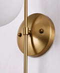 Gold Wall Sconce LED Globe Frosted Glass Shade Modern Bedside Light Fixture with brushed gold metal base.