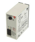 Go To Retroreflective Photoelectric Sensor Amplifier With Adjustable Sensitivity And Alignment Help For Through Beam Systems, 11 Pole Plug Connection, One Channel NPN SPDT Output, Diagnostic Functions, 24 Volt AC Power Supply, showing front side and control dials.