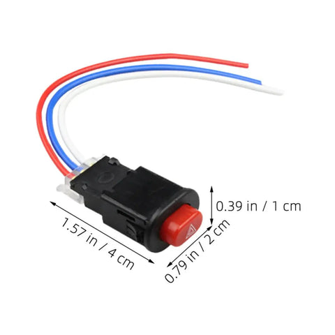 Double Flash Motorcycle Hazard Light Switch with emergency button, waterproof ABS metal, dimensions labeled, for motorbikes and scooters
