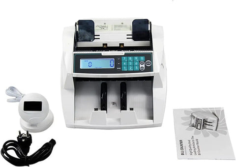 Premium Automatic Money Counter With Top Notch Uv Mg Ir Bill Detection and Blazing Fast Multi Currency Counting For Canada Polymer Cash, front view with display and controls.