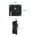 Solid State Lidar Sensor with 100 Degree FOV and Dual Wavelength 808nm and 850nm for Robot Scanning, front and side view showing dimensions.