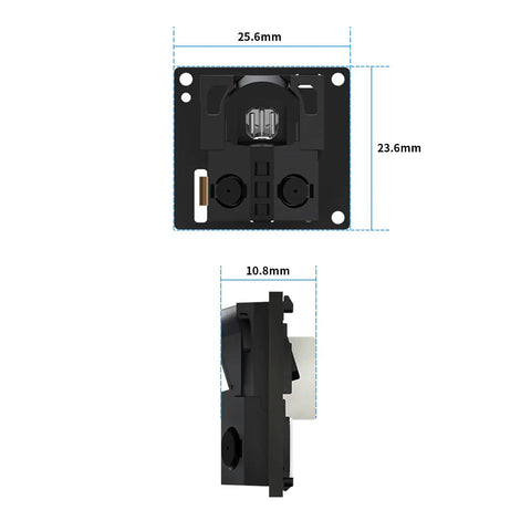 Solid State Lidar Sensor with 100 Degree FOV and Dual Wavelength 808nm and 850nm for Robot Scanning, front and side view showing dimensions.