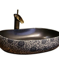 USZWBY Vessel Sinks Bathroom Vessel Sink Creative Ceramic Washbasin Retro Art Countertop Basin Utensils with Faucet Bathroom Bowl Sink in black and white floral design with modern faucet.