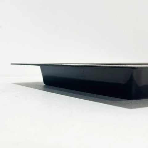 Side angle view of Crawl Space Recessed Vent Cover for 8 By 16 Inch Openings Black ABS Plastic Durable Sealing Solution With Hidden Mount