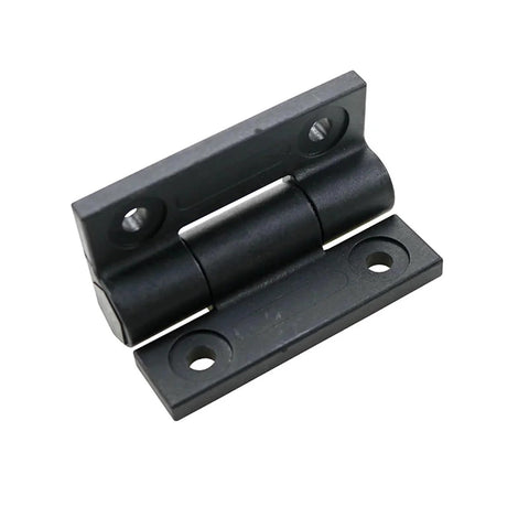 Black flat torque hinge with adjustable damping for cabinet doors; 1 piece.