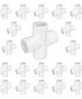 20 Pack Cross PVC Fittings 4 Way Elbow Connectors for DIY Garden Shelving Tent Greenhouse Pipe Builds arranged in a pattern