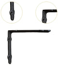 Heavy Duty Cast Iron L Shelf Brackets, Rustic Vintage Style Dope Decor For Kitchen And Living Room, corner view with inset details