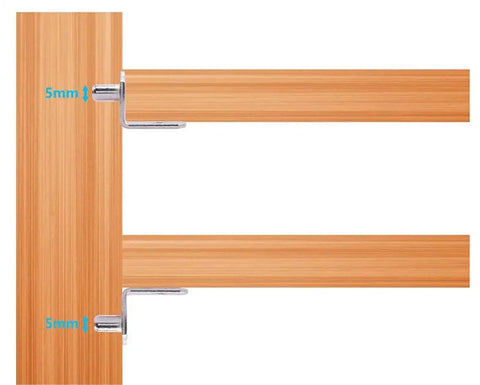 Heavy Duty Shelf Pegs With L Shaped Brackets And Nickel Plated Pins supporting 5mm thick wooden shelves.