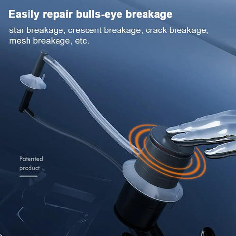Windshield Repair Kit With Air Pump Tool And Repair Fluid, Quick Fix For Cracks, clear tool on car windshield demonstrating use