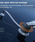 DIY Windshield Crack Repair Kit With Clear Glass Repair Fluid And Easy Nozzle Tool Air Pump Type Windshield Quick Fix For Glass Cracks Save Time And Money On Car Window Repairs showcased in use on a windshield, highlighting the easy nozzle tool applying the repair fluid.