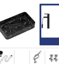 USZWBY Black Marble Pattern Vessel Vanity Sink Above Counter Basin Square Ceramic Wash Bathroom Sink with faucet components.
