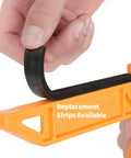 Hand holding a black replacement strip for Dual Grip L Shaped Push Sticks To Keep Your Digits Safe During Hard Woodworking Jobs.
